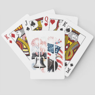 Patriotischer Pinselstrich - Feuerwerk, Flagge, Ad Spielkarten