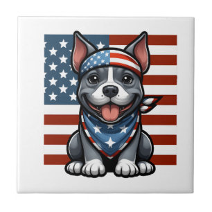 Patriotischer Pitbull Amerikanische Flagge 4. Juli Fliese