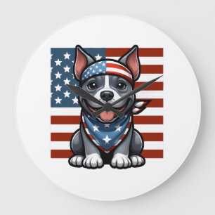 Patriotischer Pitbull Amerikanische Flagge 4. Juli Große Wanduhr