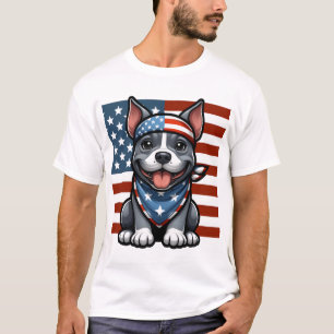 Patriotischer Pitbull Amerikanische Flagge 4. Juli T-Shirt