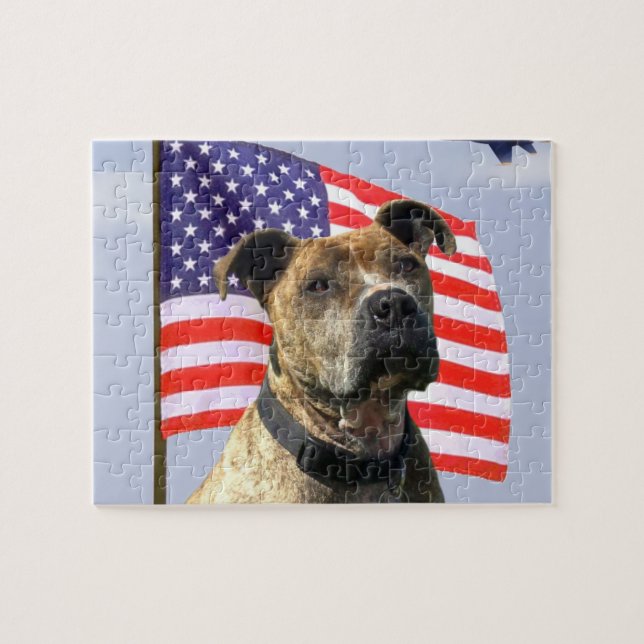 Patriotischer pitbull Hund Puzzle (Horizontal)