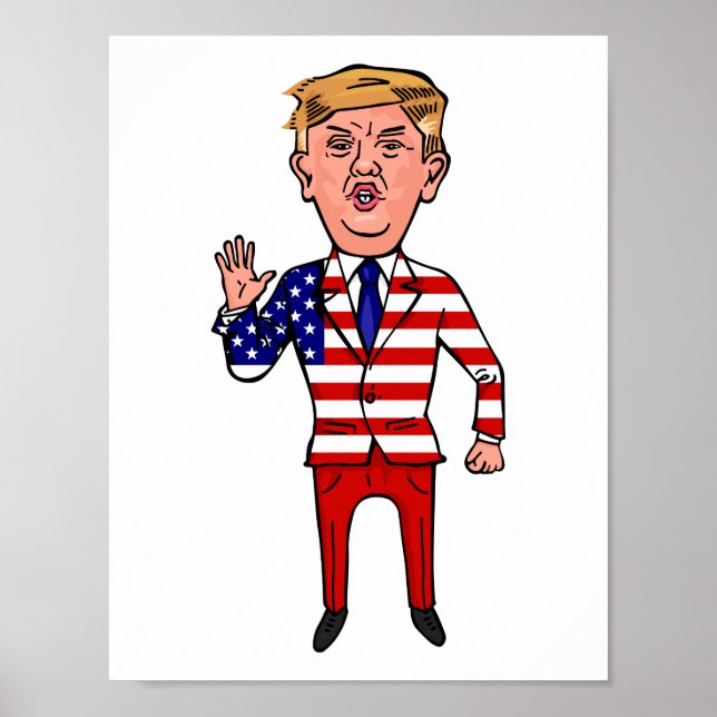 Patriotischer Präsident Donald Trump Funny Cartoon Poster (Vorne)
