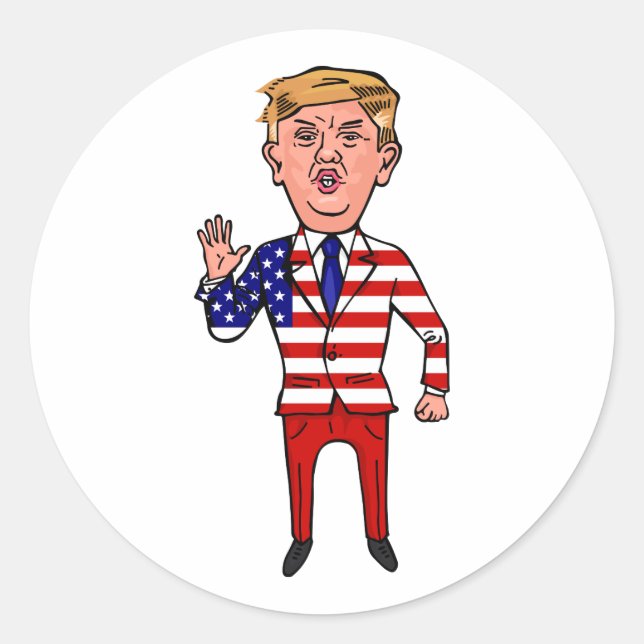 Patriotischer Präsident Donald Trump Funny Cartoon Runder Aufkleber (Vorderseite)