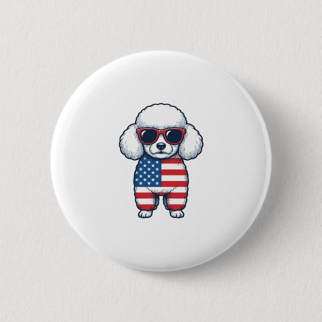Patriotischer Pudel mit Sonnenbrille Vektordesign_ Button (Vorderseite)