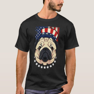 Patriotischer Pug 4. Juli Süßer Hund Amerikanische T-Shirt