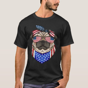 Patriotischer Pug 4. Juli Süßer Hund Amerikanische T-Shirt