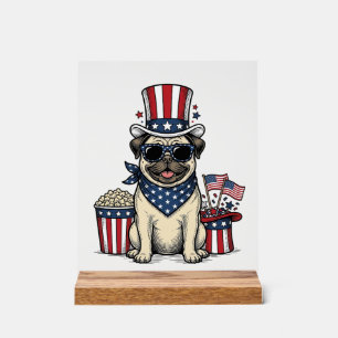 Patriotischer Pug Vintage Gravur Hund-Shirt Design Acrylschild
