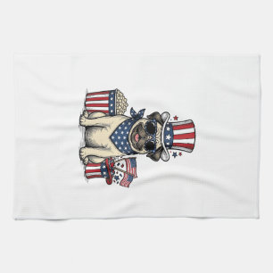 Patriotischer Pug Vintage Gravur Hundeshirt Design Geschirrtuch
