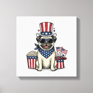 Patriotischer Pug Vintage Gravur Hundeshirt Design Leinwanddruck
