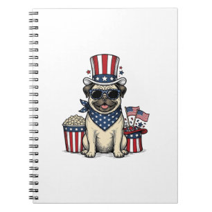 Patriotischer Pug Vintage Gravur Hundeshirt Design Notizblock