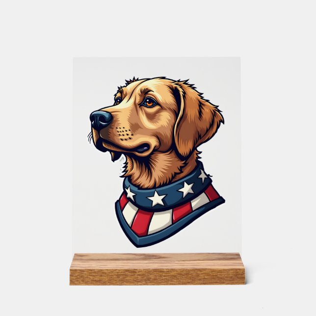 Patriotischer Retriever Maskottchen Vintage Hund T Acrylschild (Vorderseite)
