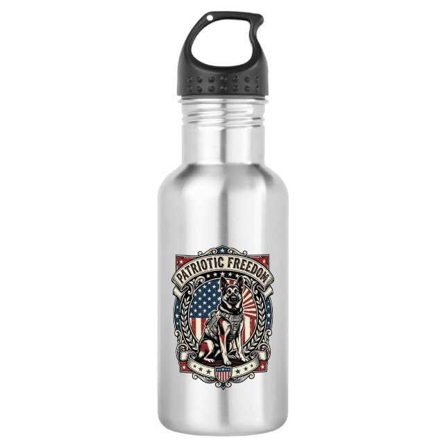 Patriotischer Rettungshund Edelstahlflasche (Vorderseite)