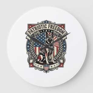 Patriotischer Rettungshund Große Wanduhr