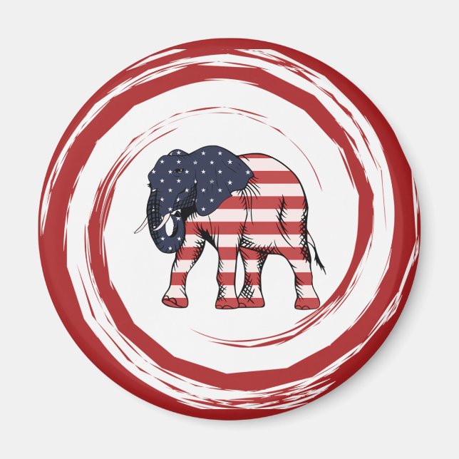 Patriotischer Rot-Weiß-Blauer Elefant Magnet (Vorne)