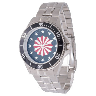 Patriotischer Rot-Weiß-Blauer Sterne-Streifen-Rose Armbanduhr