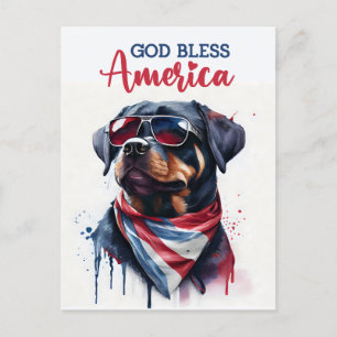Patriotischer Rottweiler, Gott segne Amerika Postk Postkarte