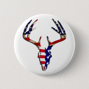 Patriotischer Rotwild-Jagdschädel Button