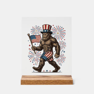 Patriotischer Sasquatch Feuerwerk Vintage Gravur D Acrylschild
