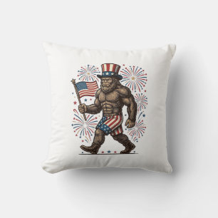 Patriotischer Sasquatch Feuerwerk Vintage Gravur D Kissen