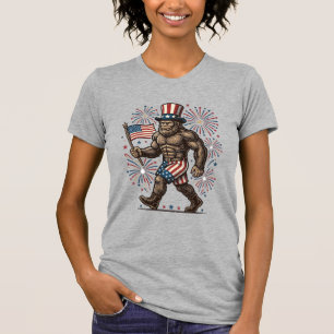 Patriotischer Sasquatch Feuerwerk Vintage Gravur D T-Shirt
