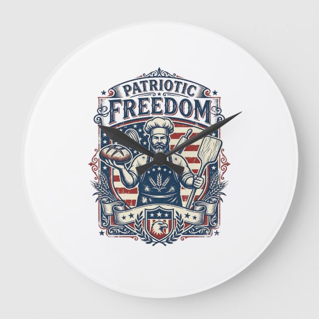 Patriotischer Sauerteigbäcker Große Wanduhr (Vorderseite)