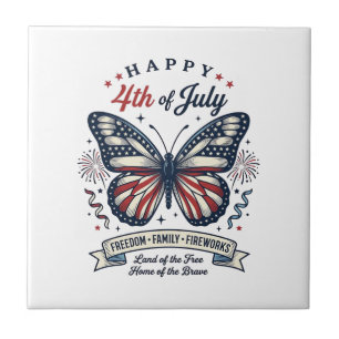 Patriotischer Schmetterling Frohes 4. Juli-Shirt-D Fliese
