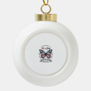 Patriotischer Schmetterling Frohes 4. Juli-Shirt-D Keramik Kugel-Ornament