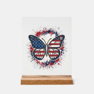 Patriotischer Schmetterling Vintage-Stich Vektor-D Acrylschild