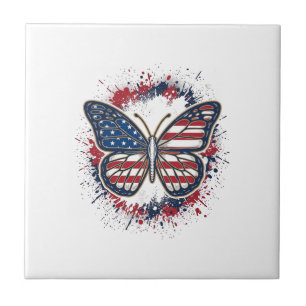 Patriotischer Schmetterling Vintage-Stich Vektor-D Fliese