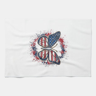 Patriotischer Schmetterling Vintage-Stich Vektor-D Geschirrtuch