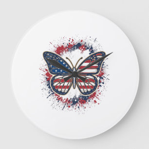 Patriotischer Schmetterling Vintage-Stich Vektor-D Große Wanduhr