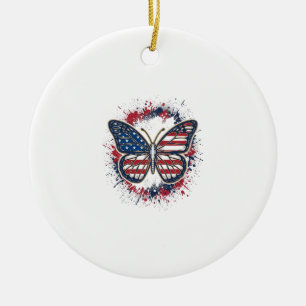 Patriotischer Schmetterling Vintage-Stich Vektor-D Keramik Ornament