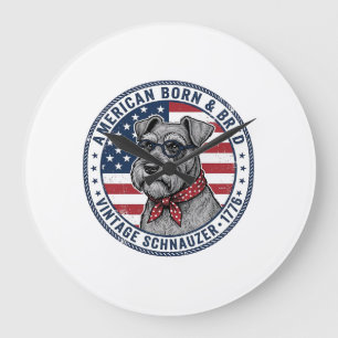 Patriotischer Schnauzer Hund Vintage Große Wanduhr