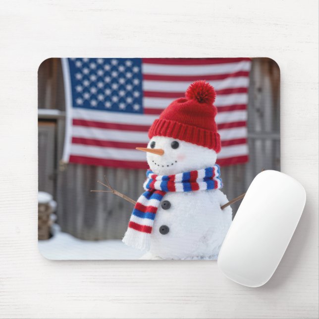 Patriotischer Schneemann mit einer amerikanischen  Mousepad (Mit Mouse)
