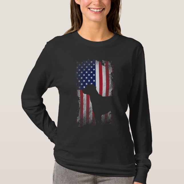 Patriotischer Schwarzer Lab Amerikanischer Flaggen T-Shirt (Vorderseite)