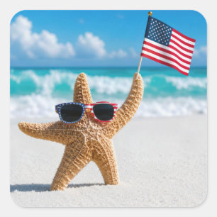 Patriotischer Seestern, der die amerikanische Flag Quadratischer Aufkleber
