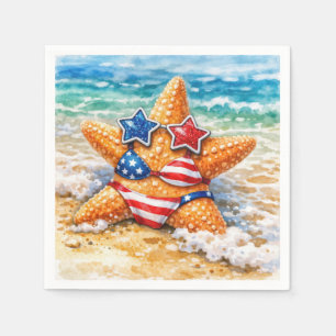 Patriotischer Seestern im Sand am Strand Serviette