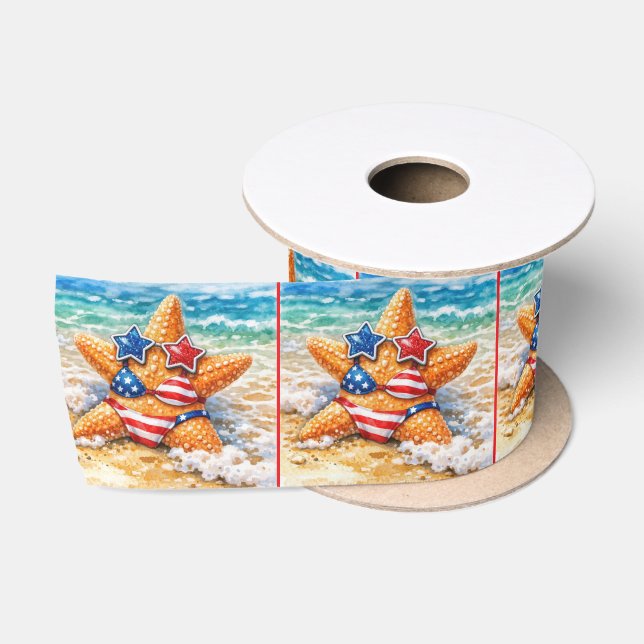 Patriotischer Seestern im Strandsand Satinband (Spule)