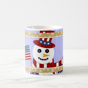 Patriotischer Snowman mit der Flaggen-Tasse - Tasse