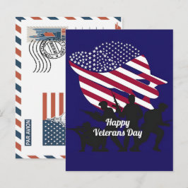 Patriotischer Soldat mit US-Flagge Postkarte