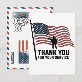 Patriotischer Soldat mit US-Flagge Postkarte