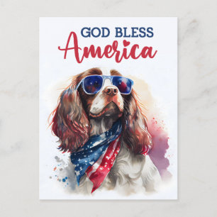Patriotischer Spaniel Hund, Gott segne Amerika Pos Postkarte
