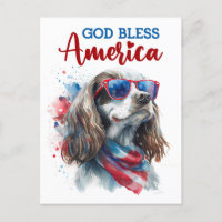 Patriotischer Spaniel Hund, Gott segne Amerika Pos