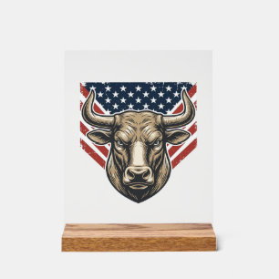 Patriotischer Stierkopf Vintage Gravur Vektor Kuns Acrylschild