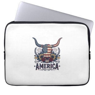Patriotischer Stierschädel Amerika Vintage 4. Juli Laptopschutzhülle