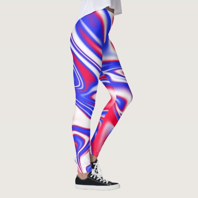 "Patriotischer Swirl: Der rote, weiße und blaue Ma Leggings (Rechts)