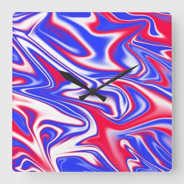"Patriotischer Swirl: Der rote, weiße und blaue Ma Quadratische Wanduhr (Vorderseite)
