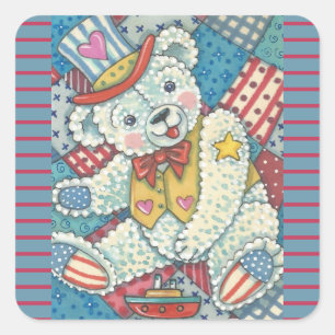 PATRIOTISCHER TEDDY-Bär, QUILT STICKERS Square *Bl