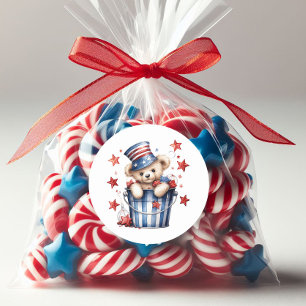 Patriotischer Teddybär Sterne Streifen Amerikanisc Runder Aufkleber