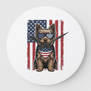 Patriotischer Terrier-Hund Vintage-Flagge Vektor-D Große Wanduhr